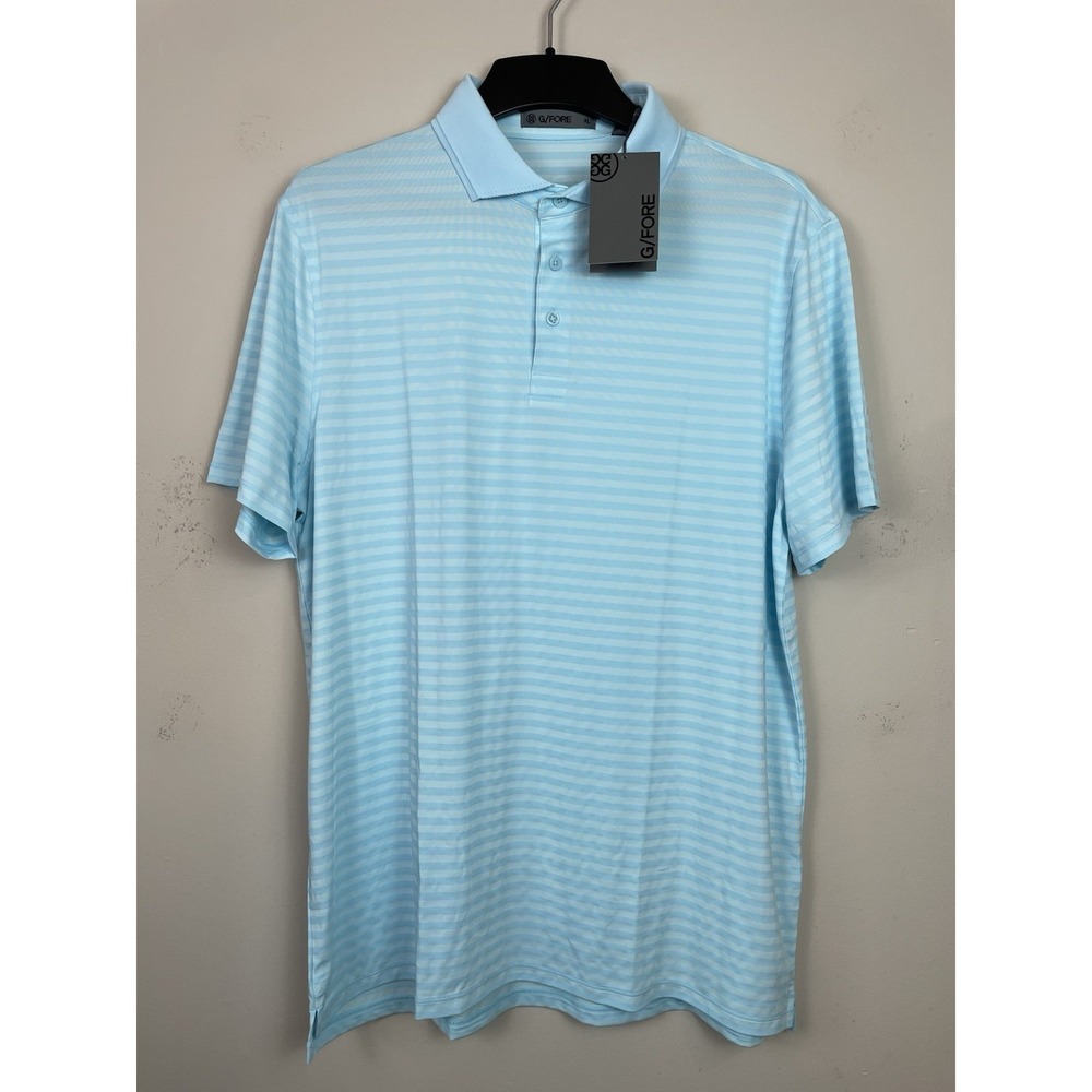 NEW G/FORE Perforated Stripe‎ Tech Jersey Polo Mens XL Golf Stretch Powder Blue - Picture 3 of 8